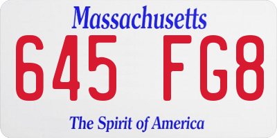 MA license plate 645FG8