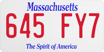 MA license plate 645FY7