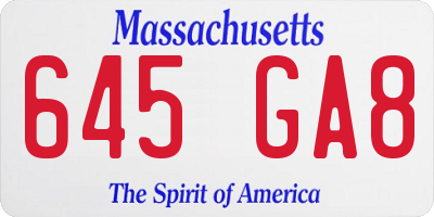 MA license plate 645GA8
