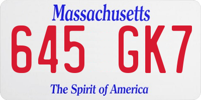 MA license plate 645GK7