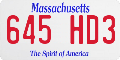 MA license plate 645HD3