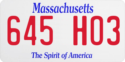 MA license plate 645HO3