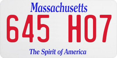 MA license plate 645HO7