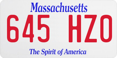 MA license plate 645HZ0