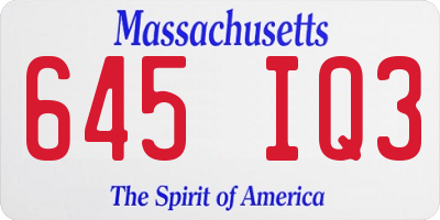 MA license plate 645IQ3