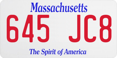 MA license plate 645JC8