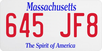 MA license plate 645JF8