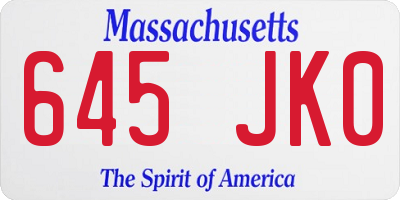 MA license plate 645JK0