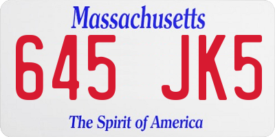 MA license plate 645JK5