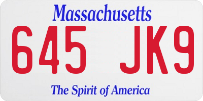 MA license plate 645JK9