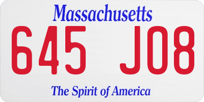 MA license plate 645JO8