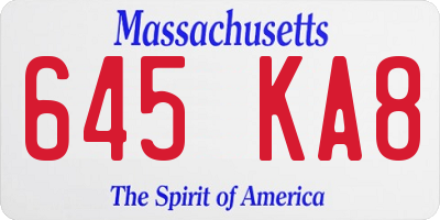 MA license plate 645KA8