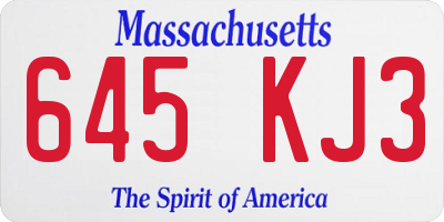MA license plate 645KJ3