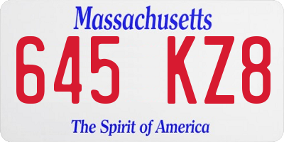 MA license plate 645KZ8