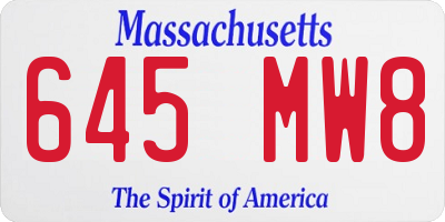 MA license plate 645MW8