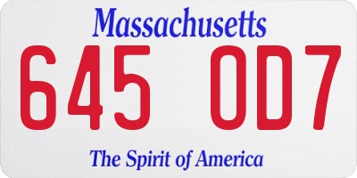 MA license plate 645OD7