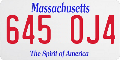 MA license plate 645OJ4