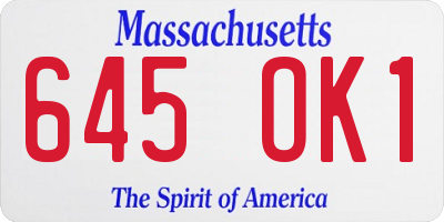 MA license plate 645OK1