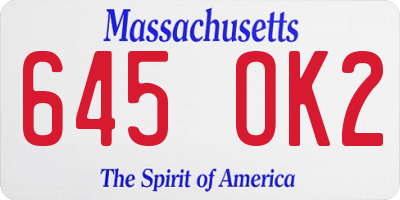 MA license plate 645OK2
