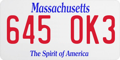 MA license plate 645OK3