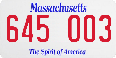 MA license plate 645OO3
