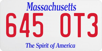MA license plate 645OT3