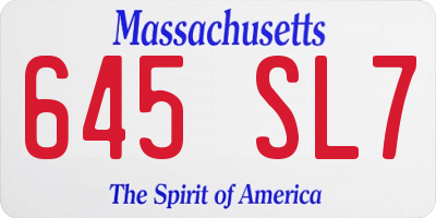 MA license plate 645SL7