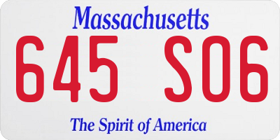 MA license plate 645SO6