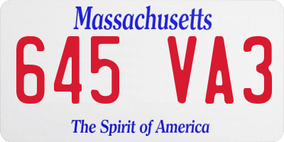 MA license plate 645VA3