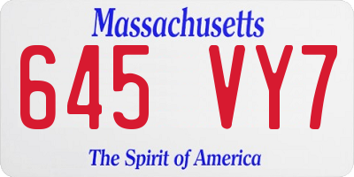 MA license plate 645VY7