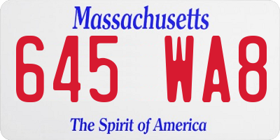 MA license plate 645WA8