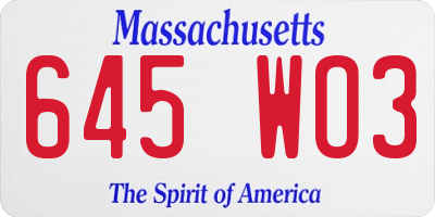 MA license plate 645WO3