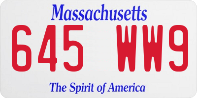 MA license plate 645WW9