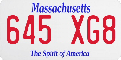 MA license plate 645XG8