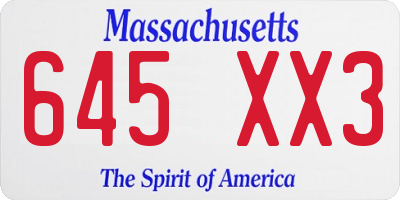 MA license plate 645XX3