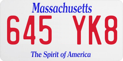 MA license plate 645YK8