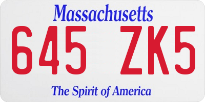MA license plate 645ZK5