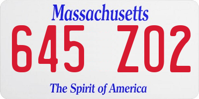 MA license plate 645ZO2