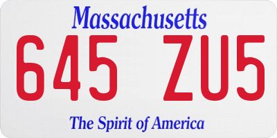 MA license plate 645ZU5