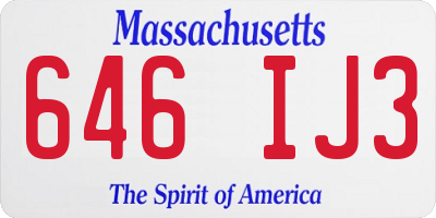 MA license plate 646IJ3