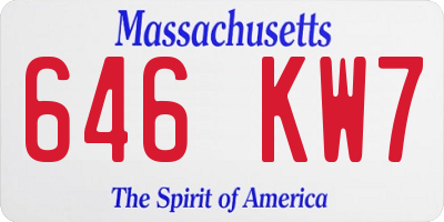 MA license plate 646KW7