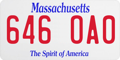 MA license plate 646OA0