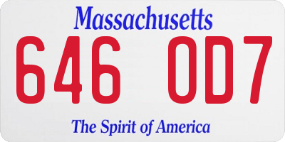 MA license plate 646OD7