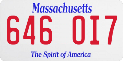 MA license plate 646OI7