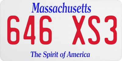 MA license plate 646XS3