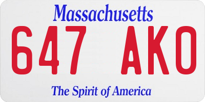 MA license plate 647AK0