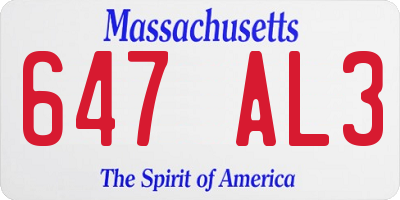 MA license plate 647AL3