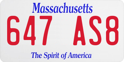 MA license plate 647AS8