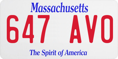 MA license plate 647AV0