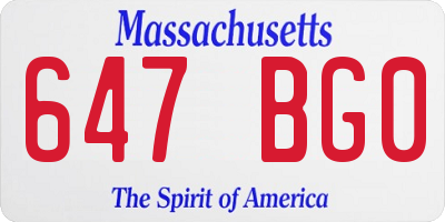 MA license plate 647BG0